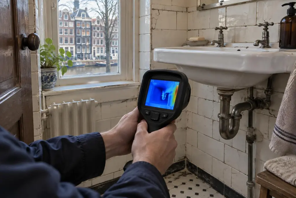 Lekdetectie Woudenberg – badkamer met oude leidingen achter de tegels