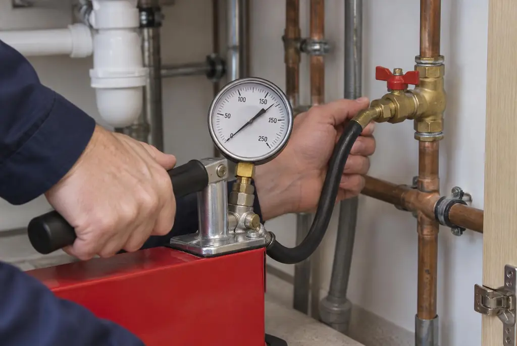 Lekdetectie Woudenberg – druktest op een waterleiding met een manometer