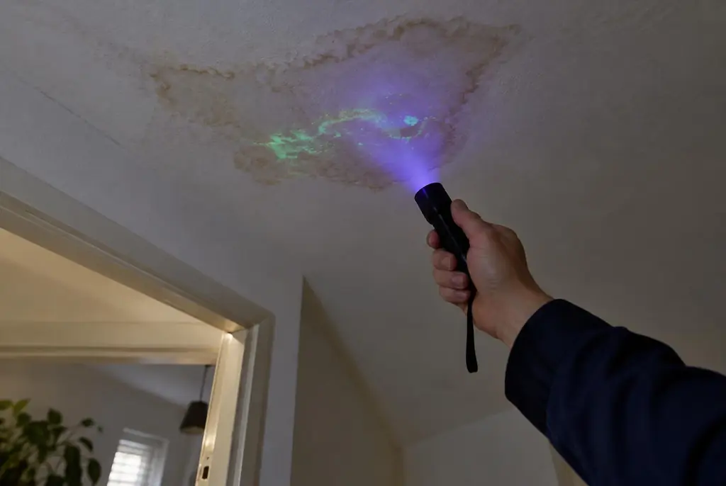Lekdetectie Woudenberg – kleurstof controleren op het plafond met uv-licht