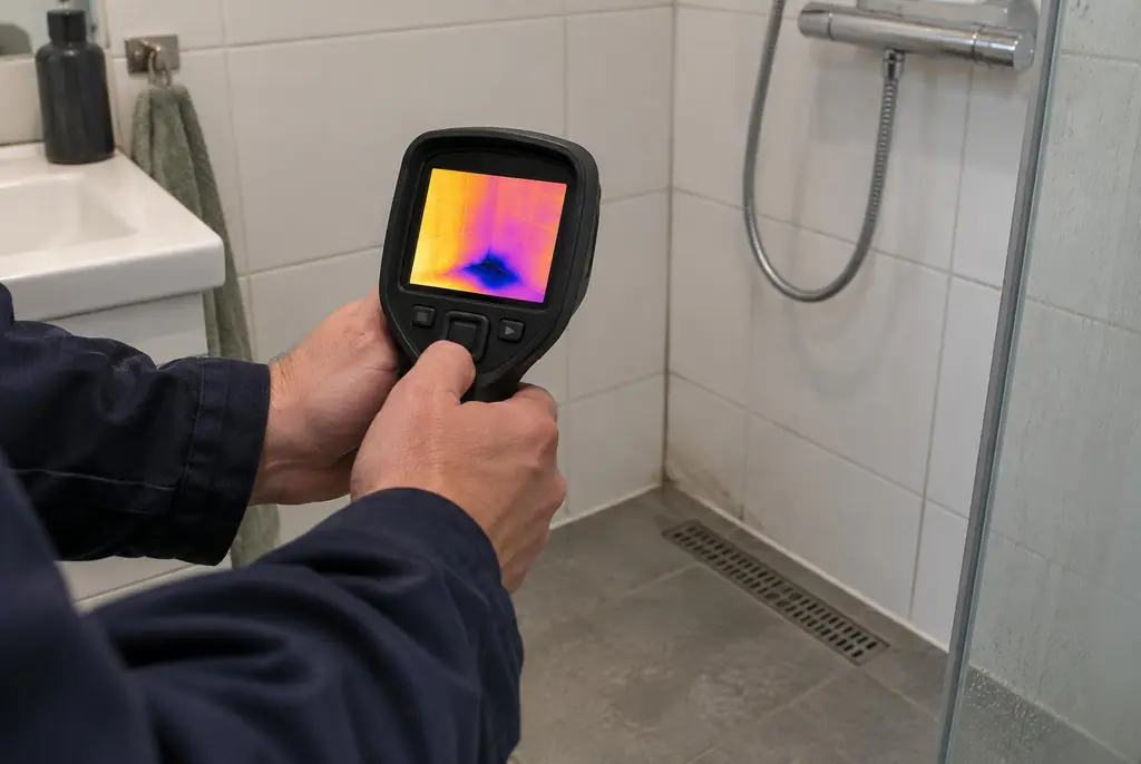 Lekdetectie Woudenberg – lekdetectiespecialist met warmtebeeldcamera in een badkamer